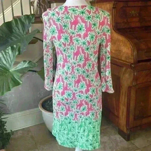 Crown & Ivy Knit MIDI Dress Size S Pink Green Palm Design Stretchy Resortwear - Picture 8 of 10